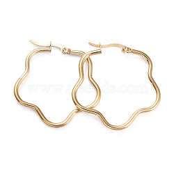 201 Stainless Steel Hoop Earrings, with 304 Stainless Steel Pins, Flower, Golden, 12 Gauge, 37.5x34x2mm, Pin: 1x0.7mm(EJEW-I245-09B)