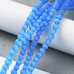 Cat Eye Beads Strands, Round, Dodger Blue, 4mm, Hole: 0.7mm, about 100~105pcs/strand, 14.37~14.69 inch(36.5~37.3cm)(CE-F022-4mm-05)