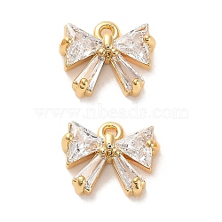 Brass Cubic Zirconia Charms, Bowknot, Real 18K Gold Plated, 8x10x3.5mm, Hole: 1.2mm(X1-KK-D300-08G)