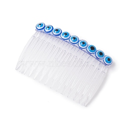 Resin Evil Eye Bead & Plastic Hair Combs, for Women Girls, Blue, 70x47x11mm(PHAR-JH00093-01)