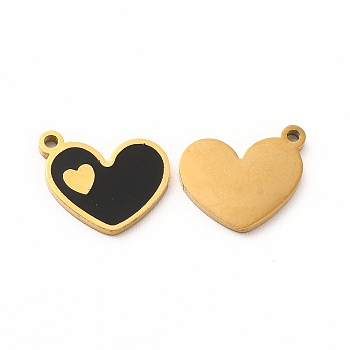 Ion Plating(IP) 304 Stainless Steel Enamel Charms, Heart, Black, 13x10x1mm, Hole: 1.2mm