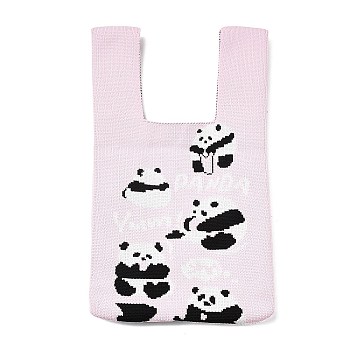 Polyester Mini Knit Tote Bags, Crochet Tote Handbag Lunch Box Bag, Panda, 35.5x19.8x2.1cm