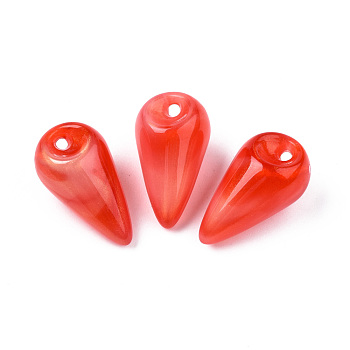 Opaque Acrylic Pendants, Two Tone Color, with Glitter Powder, Teardrop, Orange Red, 25x14mm, Hole: 1.8mm, about 239pcs/500g