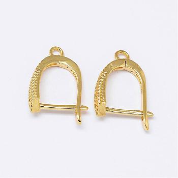 Brass Micro Pave AAA Cubic Zirconia Ear Harp Hoop Earring Findings,  with Latch Back Closure, Cadmium Free & Nickel Free & Lead Free, Real 18K Gold Plated, 18x11x1.5mm, Hole: 2mm, pin: 1mm