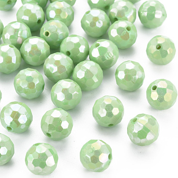 Opaque Acrylic Beads, Faceted, Dyed, AB Color, Round, Light Green, 12x11.5mm, Hole: 1.8mm, about 560pcs/500g