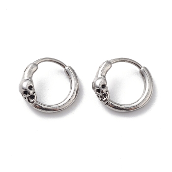 304 Stainless Steel Skull Hoop Earrings for Men Women, Stainless Steel Color, 15.5x14x7mm, Pin: 1.2mm