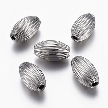 304 Stainless Steel Corrugated Beads, Oval, Stainless Steel Color, 13x7.5~8mm, Hole: 1.8mm