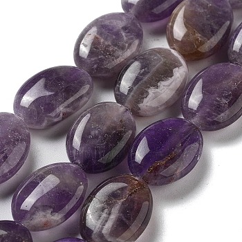 Natural Amethyst Beads Strands, Flat Oval, 18~18.5x13~13.5x6~6.5mm, Hole: 1.2mm, about 11pcs/strand, 7.76 inch(19.7cm)