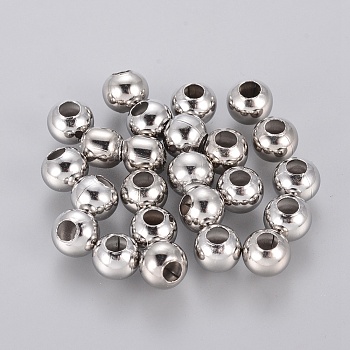 304 Stainless Steel Hollow Round Seamed Beads, for Jewelry Craft Making, Stainless Steel Color, 6x5mm, Hole: 2.4mm