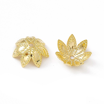 Brass Beads Caps, Multi-Petal, Cadmium Free & Lead Free, Flower, Real 24K Gold Plated, 8.5x3.5mm, Hole: 1mm