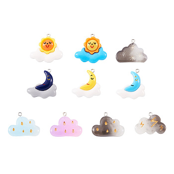 40Pcs 10 Style Kissitty Opaque Resin Pendants, with Platinum Iron Loop, DIY Accessories, Cloud, Mixed Color, 4pcs/style