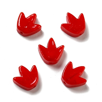 Glass Beads, Tulip Flower, Red, 16x16x5.5~6mm, Hole: 2mm