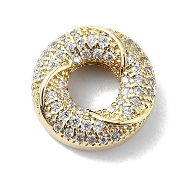 Rack Plating Brass Micro Pave Clear Cubic Zirconia Beads, Long-Lasting Plated, Lead Free & Cadmium Free, Flat Round, Real 18K Gold Plated, 14.5x5mm, Hole: 1.6mm