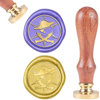 DIY Scrapbook, Brass Wax Seal Stamp and Wood Handle Sets, Pirate, Golden, 8.9x2.5cm, Stamps: 25x14.5mm