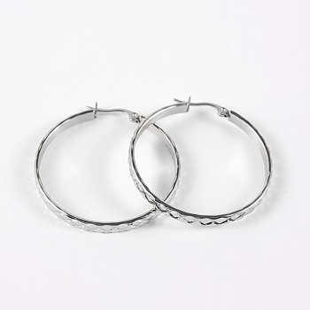 Ring 304 Stainless Steel Hoop Earrings, Hypoallergenic Earrings, Stainless Steel Color, 42x40x4mm, Pin: 1mm