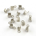 Iron Folding Crimp Ends, Fold Over Crimp Cord Ends, Platinum, 7x4x4mm, Hole: 1mm, About 10000pcs/bag(IFIN-R204-27B-01)