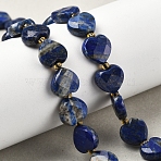 Natural Lapis Lazuli Beads Strands, Faceted Love Heart, with Seed Beads, 11.5x12.5x4.5mm, Hole: 0.9mm, about 29~30pcs/strand, 15.16''(38.5cm)(G-B044-B19-01)