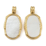 Ion Plating(IP) 304 Stainless Steel Pave Natural White Shell Pendants, Oval Charms, Real 14K Gold Plated, 18x9.5x4mm, Hole: 3mm(STAS-B075-23G)