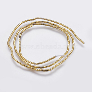 Electroplate Non-magnetic Synthetic Hematite Bead Strands, Column, Golden Plated, 1x1.5mm, Hole: 0.1mm, about 400pcs/strand, 16 inch(G-K237-08L)