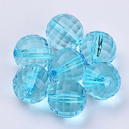 Transparent Acrylic Beads, Faceted, Round, Deep Sky Blue, 10x10mm, Hole: 1.9mm, about 878pcs/500g(TACR-Q254-10mm-V40)