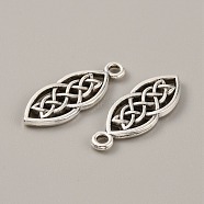 Tibetan Style Alloy Pendants, Knot, Antique Silver, 26x9.5x2mm, Hole: 2mm(FIND-CJC0004-26AS)