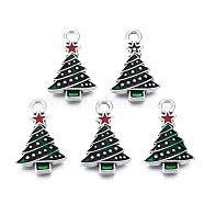 Christmas Alloy Enamel Pendants, Cadmium Free & Nickel Free & Lead Free, Platinum, Christmas Tree, Dark Green, 21x13x3mm, Hole: 2mm(X-ENAM-N054-84)