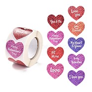 Valentine's Day Themed Self-Adhesive Stickers, Roll Sticker, Heart, for Party Decorative Presents, Word, 3.8x3.8cm, 500pcs/roll(DIY-P037-E01)