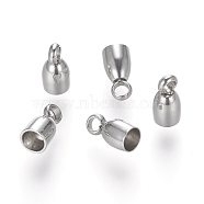 201 Stainless Steel Cord Ends, End Caps, Half Oval, Stainless Steel Color, 8x4mm, Hole: 2mm, Inner Diameter: 3mm(STAS-E136-65)