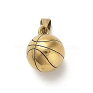 304 Stainless Steel Charms, Basketball Charm, Ion Plating(IP), Golden, 13.5x10.5x10.5mm, Hole: 6x3mm(STAS-Q343-07G)