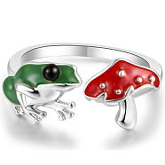 Frog & Mushroom Alloy Open Cuff Ring for Women, Platinum, US Size 5 3/4(16.3mm)(JR943B)
