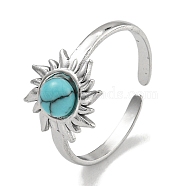 304 Stainless Steel Synthetic Turquoise Cuff Rings, Sun Open Rings for Women, Stainless Steel Color, Adjustable(G-Z056-01P-03)