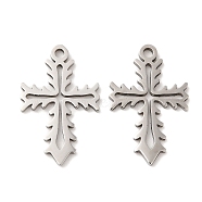 316L Surgical Stainless Steel Pendants, Laser Cut, Cross Charms, Stainless Steel Color, 19x12x1mm, Hole: 1.4mm(STAS-F297-04P)