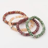 Natural Gemstone Stretch Bracelets, with Tibetan Style Hangers, Faceted, Abacus, 53mm(2-1/8 inch)(BJEW-JB02652)