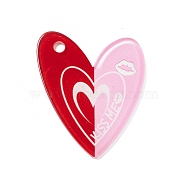 Valentine's Day Acrylic Pendants, Heart Pattern, 48x39.5x2.2mm, Hole: 4mm(OACR-C002-04C)