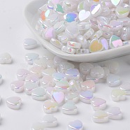 Transparent Acrylic Beads, Imitation Jade, Heart, Milk, AB, 8x3mm, hole: 1mm(X-PL539-878)