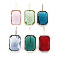 Faceted Rectangle Glass Dangle Earrings, with Brass Findings, Long-Lasting Plated, Light Gold, Mixed Color, 45mm, Pin: 0.8mm(EJEW-Q021-002)
