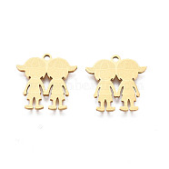 201 Stainless Steel Pendants, Girl, Real 18K Gold Plated, 16.5x16.5x1mm, Hole: 1.5mm(STAS-N091-148LG)