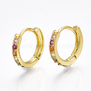 Brass Micro Pave Cubic Zirconia Huggie Hoop Earrings, Ring, Real 18K Gold Plated, 2.5x14mm, Pin: 1mm(X-EJEW-S201-40G)