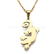 201 Stainless Steel Pendants Necklaces, with Cable Chains and Lobster Claw Clasps, Gecko, Golden, 17.71 inch(45cm), 1.5mm(NJEW-S105-JN668-45-2)