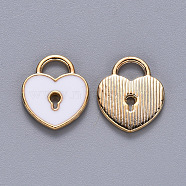 Alloy Enamel Charms, Heart Lock, Light Gold, White, 13x11x1.5mm, Hole: 3x4mm(ENAM-S121-039C)