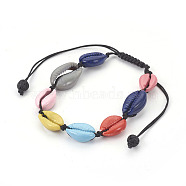 Adjustable Nylon Thread Cord Braided Bracelets, with Dyed Cowrie Shell and Natural Lava Rock Round Beads, Mixed Color, 1-7/8 inch(4.7cm)~4-1/4 inch(10.8cm)(X-BJEW-JB04073)