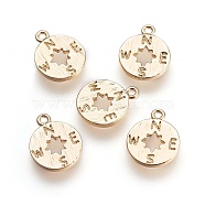 Brass Charms, Compass, Nickel Free, Real 18K Gold Plated, 12x10x1mm, Hole: 1mm(X-KK-T020-86G)