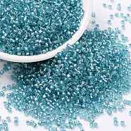 Cylinder Seed Beads, Silver Lined, Round Hole, Uniform Size, Sky Blue, 2x1.5mm, Hole: 0.8mm, about 888pcs/10g(X-SEED-H001-G14)