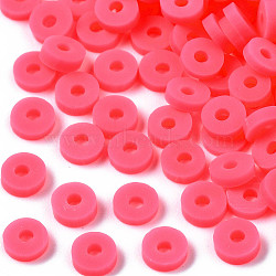 Handmade Polymer Clay Beads, Disc/Flat Round, Heishi Beads, Hot Pink, 4x1mm, Hole: 1mm, about 55000pcs/1000g(CLAY-R067-4.0mm-B45)