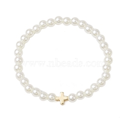 CCB Imitation Pearl Bracelets, with Brass Beads for Women, Golden, 2-1/8 inch(5.5cm)(BJEW-JB11055-02)