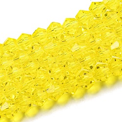 Transparent Glass Beads Strands, Faceted, Bicone, Yellow, 2.9~3.3x2.5mm, Hole: 0.7mm, about 145~150pcs/strand, 16.34~16.54 inch(41.5~42cm)(EGLA-A039-T2mm-D21)