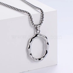 3Pcs Stainless Steel Textured Letter Pendant Box Chain Necklaces, Stainless Steel Color, Letter O(LW4134-41)