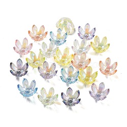 UV Plating Transparent Acrylic Bead Caps, Iridescent, Flower, Mixed Color, 18x10mm, Hole: 3mm(MACR-K356-15I)