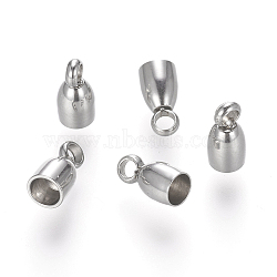 Tarnish Resistant 201 Stainless Steel Cord Ends, End Caps, Half Oval, Stainless Steel Color, 8x4mm, Hole: 2mm, Inner Diameter: 3mm(STAS-E136-65)