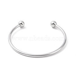 Screw End Ball 304 Stainless Steel Wire Open Cuff Bangle, Torque Bangle for Women, Stainless Steel Color, Inner Diameter: 2-3/8 inch(6cm)(BJEW-F435-02P)